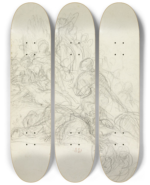 Triptych art skateboard deck of Eugne Delacroix Allegorical Or Mythological Scene by Eugene Delacroix (1798-1863)