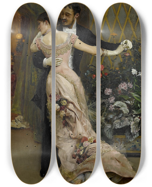 Triptych art skateboard deck of Rogelio De Egusquiza The End Of The Ball by Rogelio De Egusquiza (1845-1915)