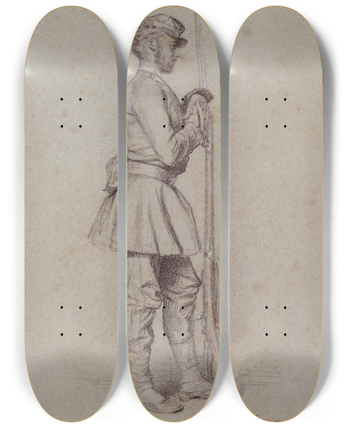 Triptych art skateboard deck of Alexandre Bida Portrait De Georges Duruy by Alexandre Bida (1823-1895)
