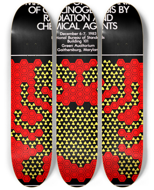 Triptych art skateboard deck of National Institutes Of Health Comparison Of Mechanisms Of Carcinogenesis By Radiation And Chemical Agents by National Institutes Of Health (1887)