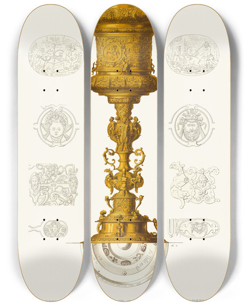 Triptych art skateboard deck of Fedor Grigoryevich Solntsev Serebrianyi Pozolochennyi Kubok Kazny Tsaria Feodora Ioannovicha 1596 Goda by Fedor Grigoryevich Solntsev (1801-1892)