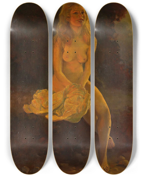 Triptych art skateboard deck of Dmitrii Gavriltsev Evening Glow by Dmitrii Gavriltsev (1874-1919)