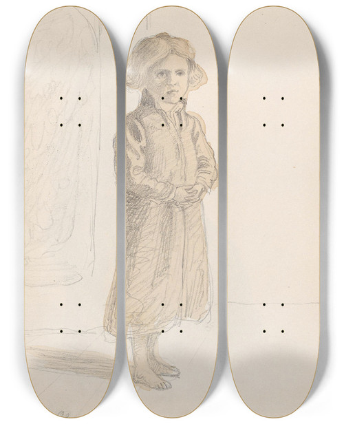 Triptych art skateboard deck of Adolph Tidemand John Olsen Osebol by Adolph Tidemand (1814-1876)