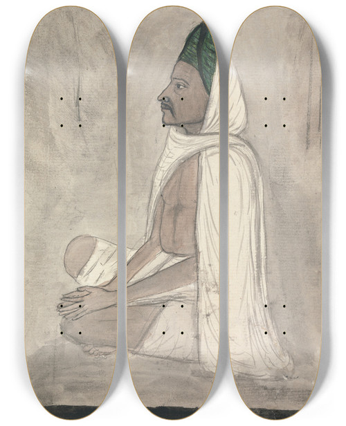 Triptych art skateboard deck of Gangaram Chintaman Tambat Devotee In A Green Turban by Gangaram Chintaman Tambat