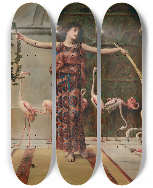 Triptych art skateboard deck of John Reinhard Weguelin An Egyptian Difficulty In The Time Of Augustus by John Reinhard Weguelin (1849-1927)