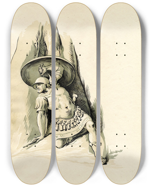 Triptych art skateboard deck of David Humbert De Superville The Suicide Of Ajax by David Humbert De Superville (1770-1849)
