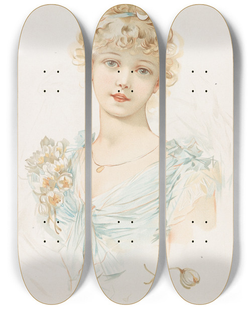 Triptych art skateboard deck of Louis Prang Portrait Of A Woman Ii by Louis Prang (1824-1909)