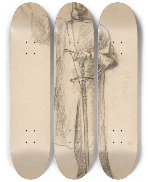 Triptych art skateboard deck of Edwin Austin Abbey Figure Study For Crusaders Sighting Jerusalem by Edwin Austin Abbey (1852-1911)