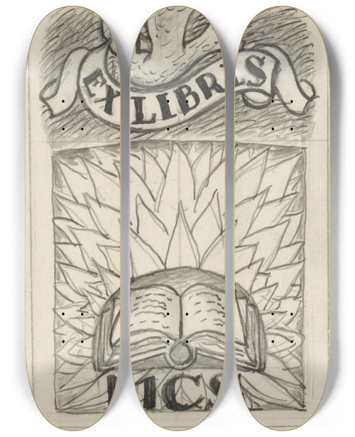 Triptych art skateboard deck of Leo Gestel Ontwerp Ex Libris Voor Mcs Met Voorstelling Van Een Open Boek En Een Duif by Leo Gestel (1881-1941)