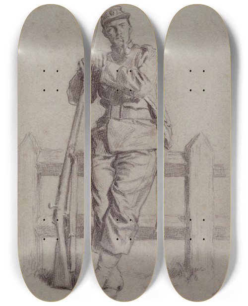 Triptych art skateboard deck of Alexandre Bida Portrait Darmand Templier En Uniforme De Mobile by Alexandre Bida (1823-1895)