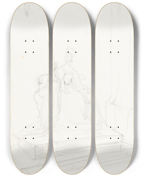 Triptych art skateboard deck of Sir George Hayter Study For Queen Victoria by Sir George Hayter (1792-1871)