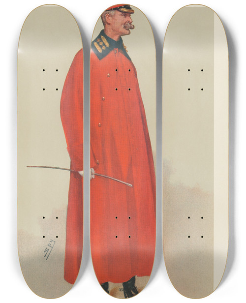 Triptych art skateboard deck of Leslie Matthew Ward Military And Navy Commanding 2Nd Life Guards Lieutenent Colonel Anstruther Thompson by Leslie Matthew Ward (1851-1922)