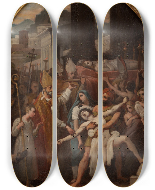 Triptych art skateboard deck of Louisvincentlon Pallire Gurison Dun Possd Lors De La Translation Des Corps De Saint Gervais Et De Saint Protais by Louis-Vincent-Lon Pallire (1787-1820)