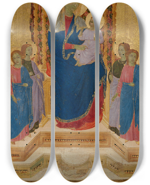 Triptych art skateboard deck of Lippo Di Benivieni The Madonna And Child Enthroned With Four Angels by Lippo Di Benivieni