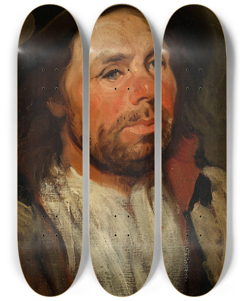 Triptych art skateboard deck of Piotr Michaowski Study Of A Peasant In A Hat by Piotr Michalowski (1800-1855)