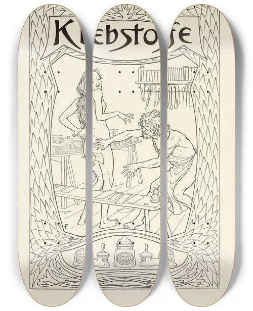 Triptych art skateboard deck of Fidus Fidusserie Zwolf Illustrationen Pl09 by Fidus (1868-1948)