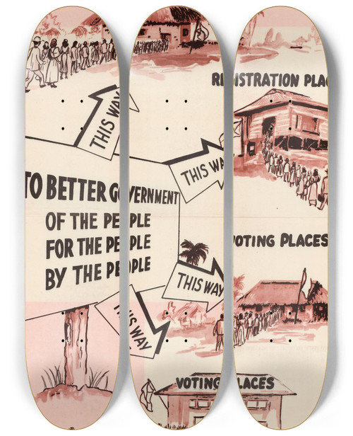 Triptych art skateboard deck of Us Information Agency To Better Government by U S Information Agency (1953-1999)