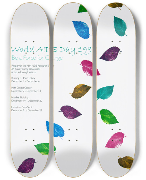Triptych art skateboard deck of National Institutes Of Health World Aids Day 1998 by National Institutes Of Health (1887)