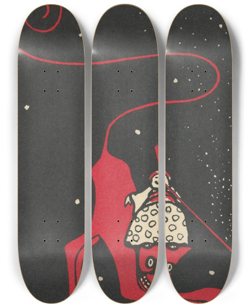 Triptych art skateboard deck of Rudolf Kalvach Humorous Subject_2 by Rudolf Kalvach (1883-1932)