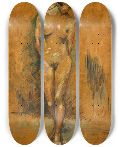 Triptych art skateboard deck of Ludvig Karsten Stende Kvinneakt_1 by Ludvig Karsten (1876-1926)