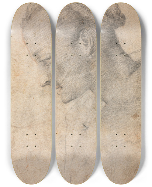 Triptych art skateboard deck of Alessandro Casolani Profile Of A Womans Head Recto by Alessandro Casolani (1552-1607)