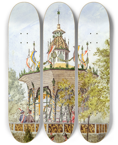 Triptych art skateboard deck of Gustav Korompay Der Gabentempel Des Wiener Schtzenfestes Von 1898 by Gustav Korompay (1833-1907)