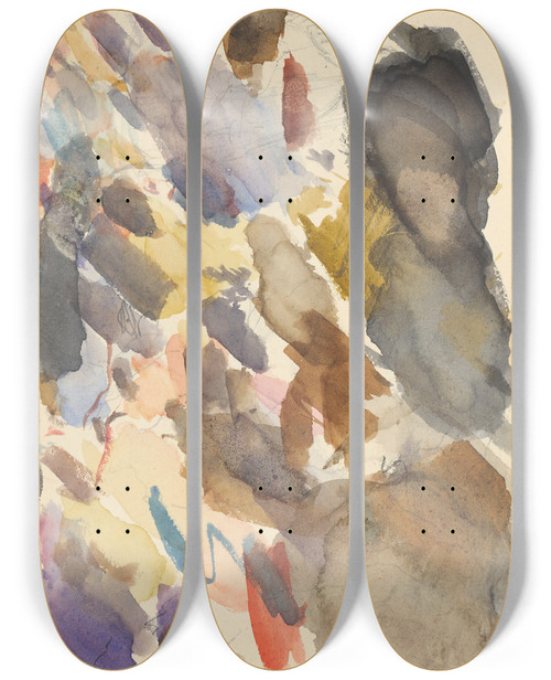 Triptych art skateboard deck of Friedrich Carl Von Scheidlin Study Of Tree Trunks Grown Into The Rocks by Friedrich Carl Von Scheidlin (1822-1913)