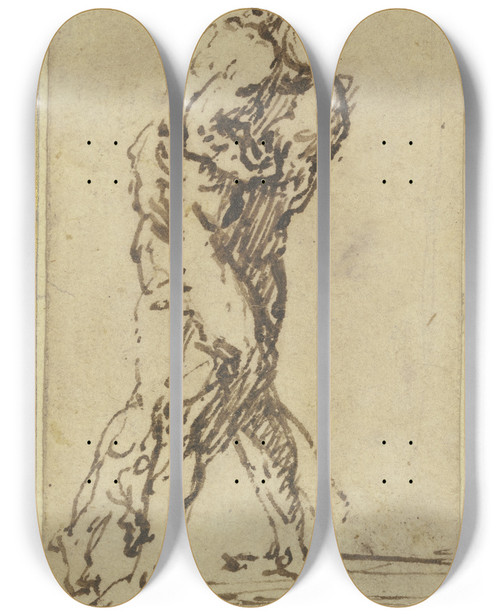 Triptych art skateboard deck of Jusepe De Ribera Studies Of Wrestlers_2 by Jusepe de Ribera (1591-1652)