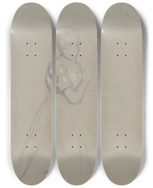 Triptych art skateboard deck of Wilhelm Steinhausen Study On The Birth Of Christ by Wilhelm Steinhausen (1846-1924)