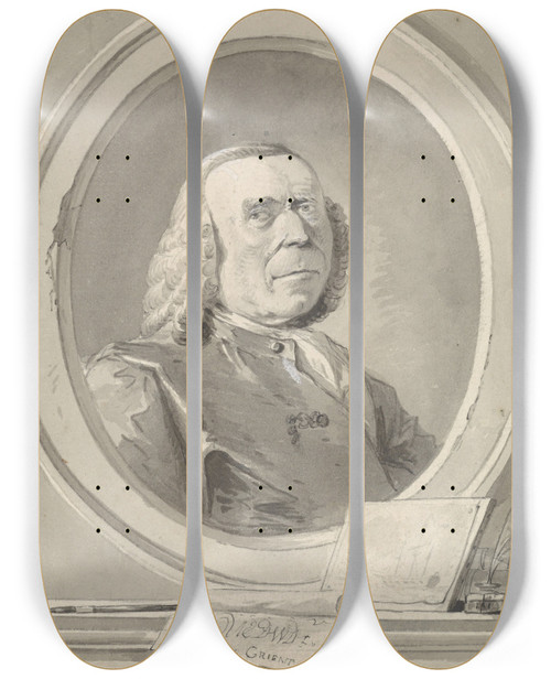 Triptych art skateboard deck of Gerard Van Nijmegen Portret Van Cornelis De Grient by Gerard Van Nijmegen (1735-1808)
