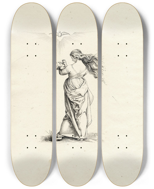 Triptych art skateboard deck of David Humbert De Superville Maria Met Kind En De Heilige Geest Als Duif by David Humbert De Superville (1770-1849)