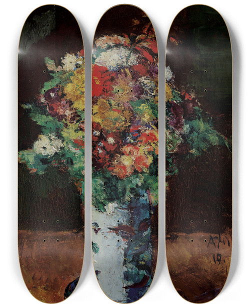 Triptych art skateboard deck of Anton Faistauer Blumenstrau In Walzenkrug Auf Teller by Anton Faistauer (1887-1930)