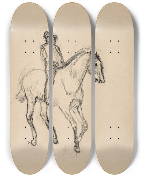 Triptych art skateboard deck of Edgar Degas Cavalier_2 by Edgar Degas (1834-1917)