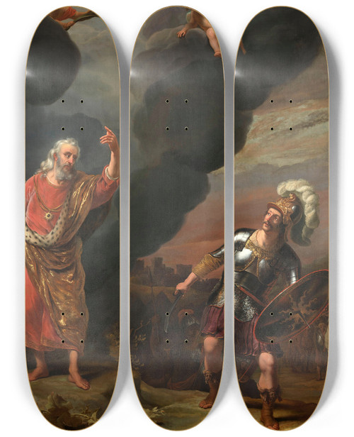 Triptych art skateboard deck of Ferdinand Bol The Captain Of Gods Army Appearing To Joshua by Ferdinand Bol (1616-1680)