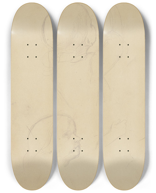 Triptych art skateboard deck of Jakob Becker Studienblatt Ein Kind Die Arme Zur Umarmung Ausstreckend by Jakob Becker (1810-1872)