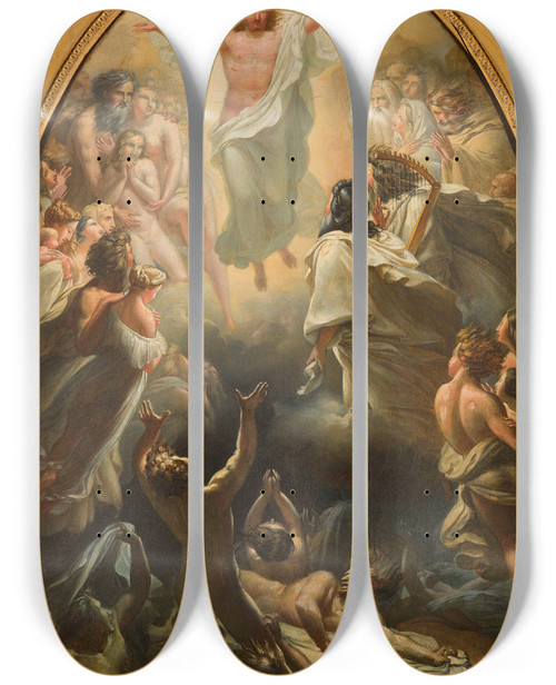 Triptych art skateboard deck of Pierre Claude Franois Delorme La Descente De Jsuschrist Dans Les Limbes by Pierre Claude Francois Delorme (1783-1859)