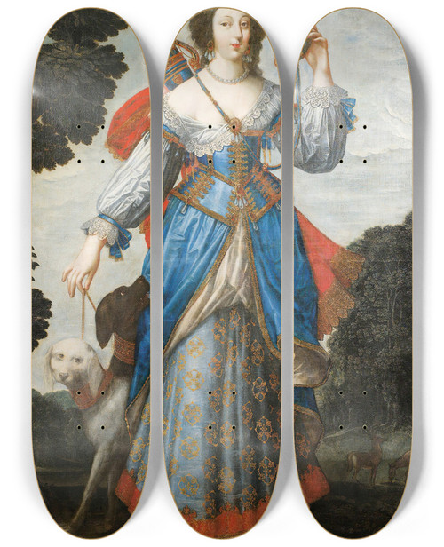 Triptych art skateboard deck of Claude Deruet And Workshop Portrait Of A Lady As Diana by Claude Deruet and workshop (1588-1660)