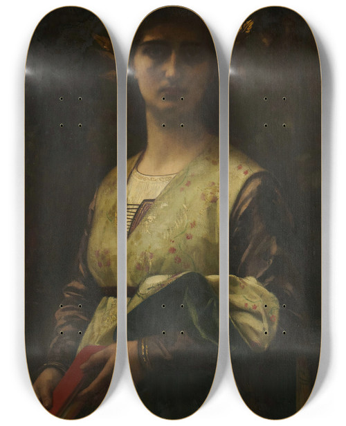 Triptych art skateboard deck of Alexandre Cabanel Petrarchs Laura by Alexandre Cabanel (1823-1889)