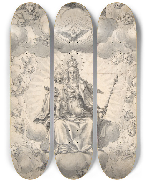 Triptych art skateboard deck of Hans Werl Madonna And Child Enthroned by Hans Werl (1570-1608)