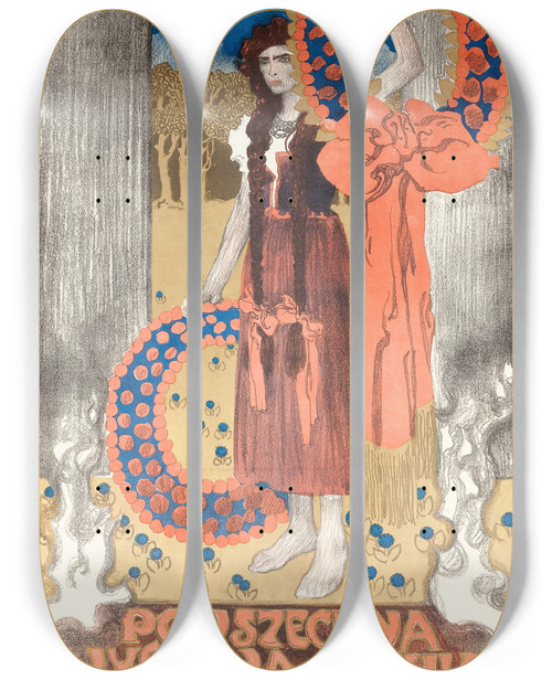 Triptych art skateboard deck of Jzef Mehoffer The General Exhibition Of Polish Art In Lviv by Jozef Mehoffer (1869-1946)
