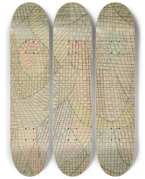 Triptych art skateboard deck of Paul Klee Verschleiertes by Paul Klee (1879-1940)