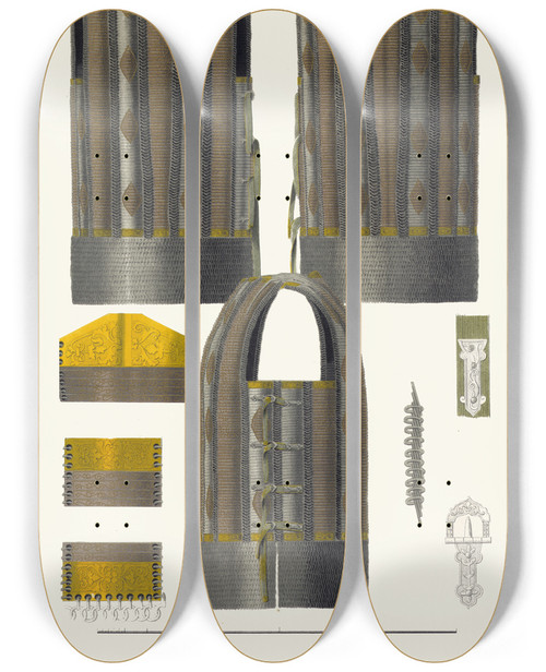 Triptych art skateboard deck of Fedor Grigoryevich Solntsev Drevniia Zolotiia Barmy Izobrazhenie 5 by Fedor Grigoryevich Solntsev (1801-1892)