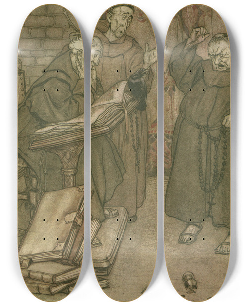 Triptych art skateboard deck of Arthur Rackham If Anyone Lied Or If Anyone Swore by Arthur Rackham (1867-1939)