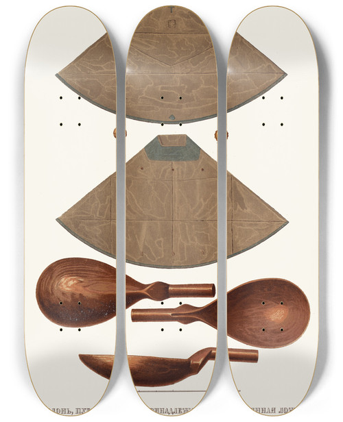 Triptych art skateboard deck of Fedor Grigoryevich Solntsev Felon Pugovka K Nei Prinadlezhashchaia I Dereviannaia Lozhka Prepodobnogo Sergiia V Troitskoi Lavre by Fedor Grigoryevich Solntsev (1801-1892)