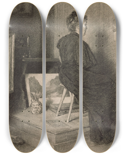 Triptych art skateboard deck of Louis Eysen Mary Eysen Im Atelier Der Villa Holstein In Meranobermais by Louis Eysen (1843-1899)