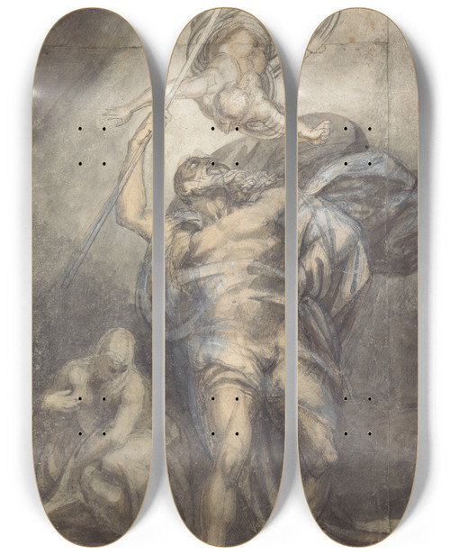 Triptych art skateboard deck of William Young Ottley Prospero Summoning Ariel by William Young Ottley (1771-1836)