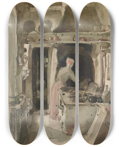 Triptych art skateboard deck of James Abbott Mcneill Whistler The Kitchen_1 by James Abbott Mcneill Whistler (1834-1903)