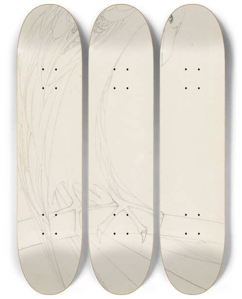 Triptych art skateboard deck of Karel De Nere Tot Babberich Roofvogel Op Een Tak by Karel De Neree Tot Babberich