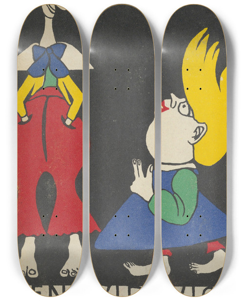 Triptych art skateboard deck of Rudolf Kalvach Veni Vidi Vici by Rudolf Kalvach (1883-1932)