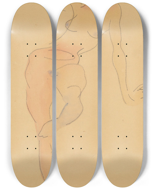 Triptych art skateboard deck of Charles Demuth Female Nude by Charles Demuth (1883-1935)